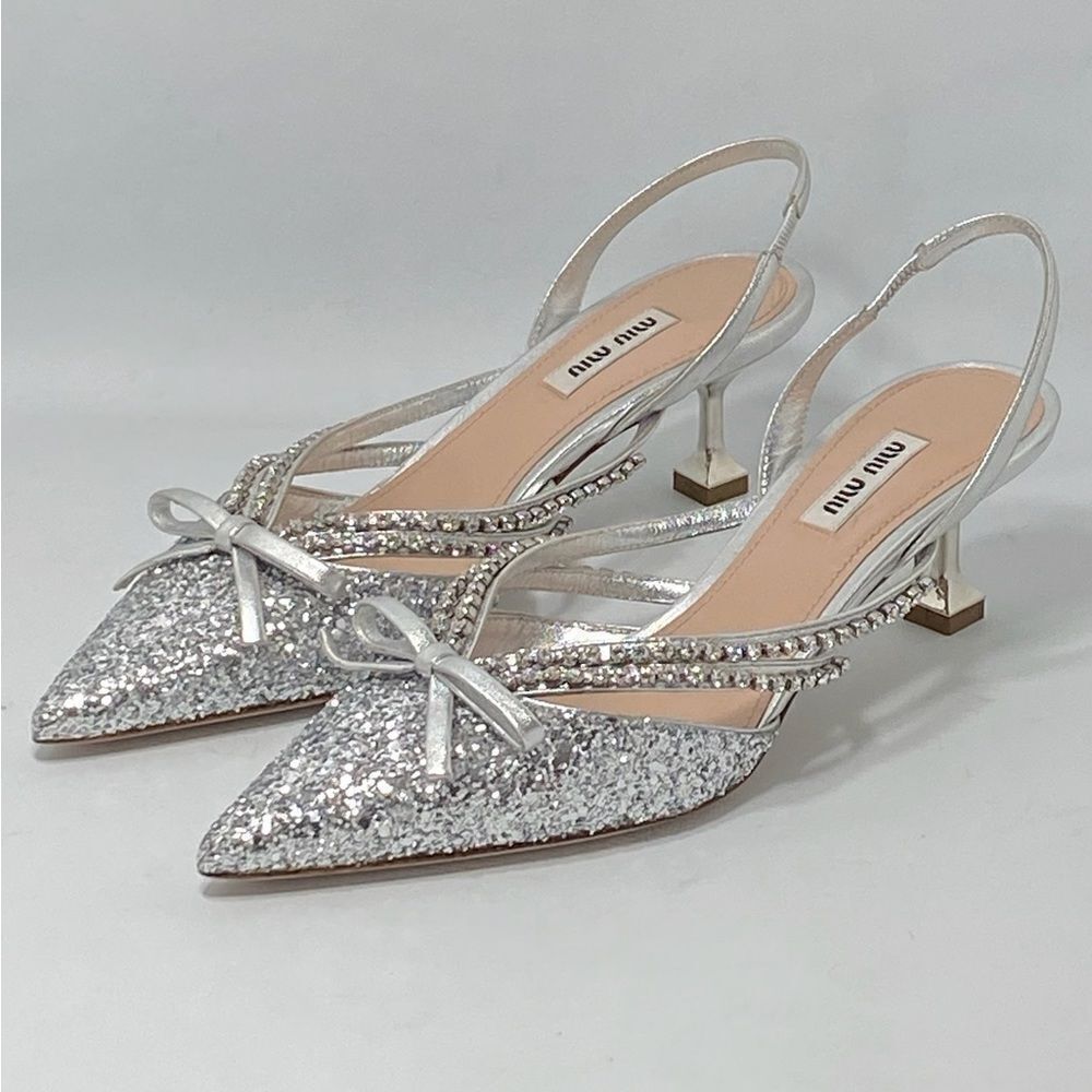 Miu Miu Jeweled Slingback Glitter Pumps size 37